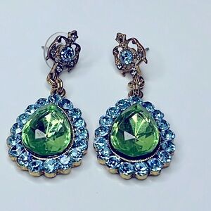 CRYSTAL WATER DROP EARRINGS BLUE & GREEN CRYSTAL